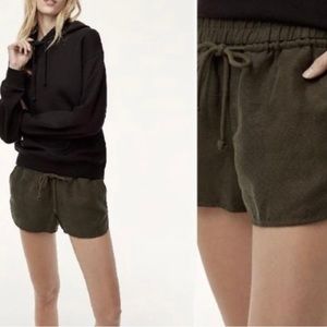ARITZIA|WILFRED FREE HABITUS LINEN/LYOCELL BLEND SHORTS IN OLIVE GREEN SMALL